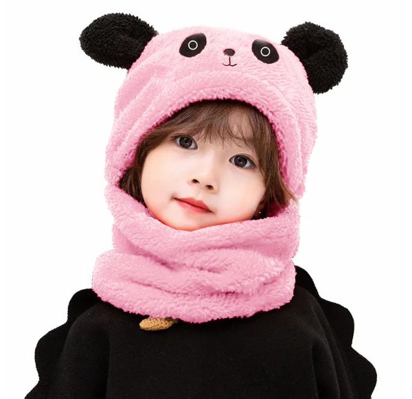 Kids panda Woolen Cap with Neck Warmer for winter