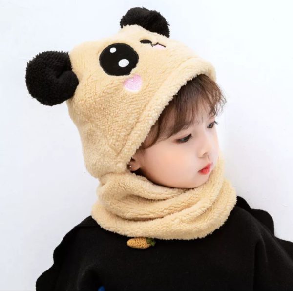 Kids panda Woolen Cap with Neck Warmer for winter